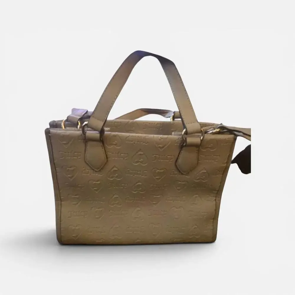Juicy Couture Upgrade U Mini Tote Bag in Cafe Tan with Rhinestone Heart Charm